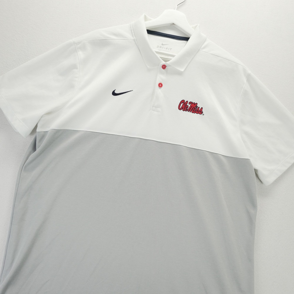 Nike Dri-FIT Ole Miss Rebels Polo Shirt Mens XL White Grey On-Field AR6506-100